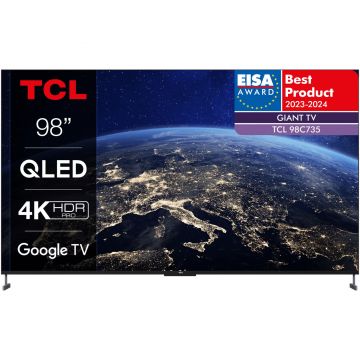 Televizor Smart QLED TCL 98C735, 248 cm, Ultra HD 4K, 120 Hz, Google TV, Clasa G