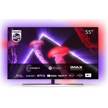 Philips Televizor Philips OLED 55OLED807/12, 139 cm, Smart Android, 4K Ultra HD 100Hz, Clasa G, Argintiu