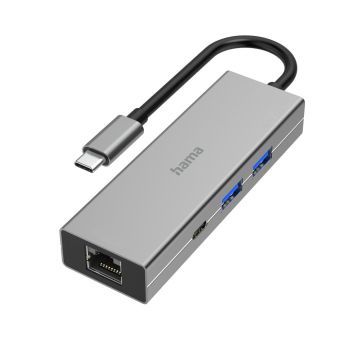 Hama Hub USB-C, multiport, 4 porturi, 2 x USB-A, USB-C, LAN / Ethernet