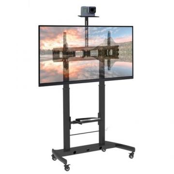 Stand TV mobil pe roti, 52-110 inch, 2 rafturi suport multimedia, TECHLY, negru, ICA-TR45