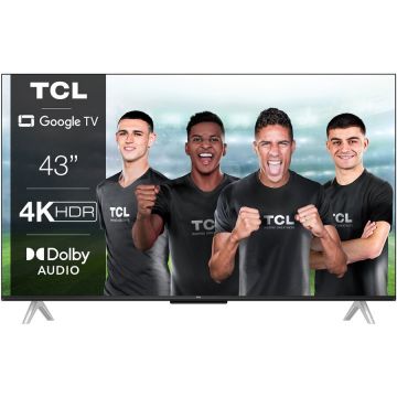 TCL Televizor TCL LED 43P638, 108 cm, Smart Google TV, 4K Ultra HD, Clasa F, Argintiu