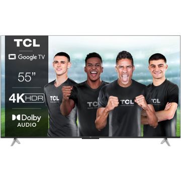 TCL Televizor TCL LED 55P638, 139 cm, Smart Google TV, 4K Ultra HD, Clasa, Argintiu