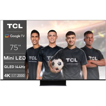 TCL Televizor TCL MiniLed 75C845, 189 cm, Smart Google TV, 4K Ultra HD, 100hz, Clasa F, Negru
