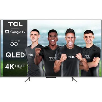 TCL Televizor TCL QLED 55C635, 139 cm, Smart Google TV, 4K Ultra HD, Clasa F, Argintiu