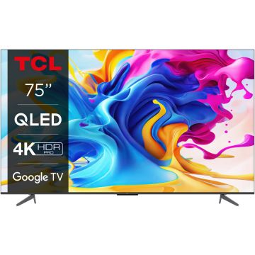 TCL Televizor TCL QLED 75C645, 189 cm, Smart Google TV, 4K Ultra HD, Clasa G, Negru