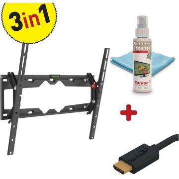 Barkan Kit Suport TV Plat/Curbat de perete Barkan 29-65 + solutie curatare 100 ml + Cablu HDMI 10.2 Gbps, 1.8m