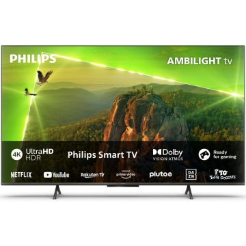 Philips Televizor Philips AMBILIGHT tv LED 55PUS8118, 139 cm, Smart TV, 4K Ultra HD, Clasa F (Model 2023), Argintiu