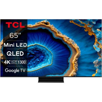 TCL Televizor TCL MiniLed 65C805, 164 cm, Smart Google TV, 4K Ultra HD, 100hz, Clasa G (Model 2023), Negru