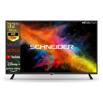 Schneider Televizor Smart SCHNEIDER HD Ready 32SC490K, 80 cm, Wi-Fi, Netflix, YouTube, Prime Video, Disney Plus, Audio Dolby, Negru