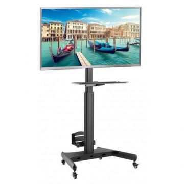 Stand mobil Techly ICA-TR41, 13inch-32inch, 8 kg, Suport PC, Raft tastatura (Negru)