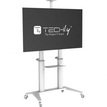 Stand mobil Techly ICA-TR49W, 70inch-120inch, Raft multimedia, Reglabil, 140 kg (Alb)