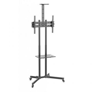 Stand Mobil Techly, raft multimedia, inaltime reglabila, 37inch-70inch, 50 kg (Negru)