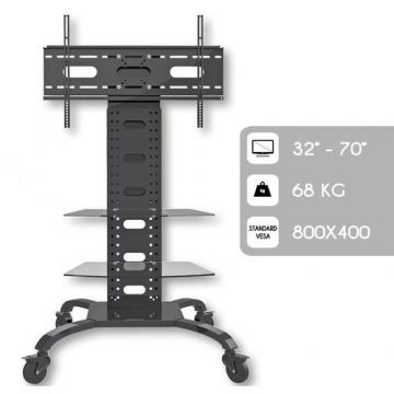 Stand mobil TV Techly ICA-TR8 022618, 32''-70'', Vesa, reglabil cu doua rafturi