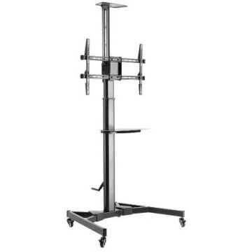 Stand TV Mobil BM-T60 Telescopic cu Polita (Max.5KG/Polita) Diagonale 37-70Inch Max. 50KG Negru