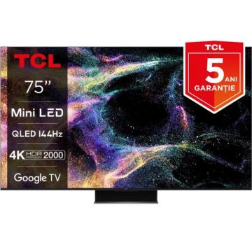 Televizor QLED MiniLed TCL 190 cm (75inch) 75C845, Ultra HD 4K, Smart TV, WiFi, CI+