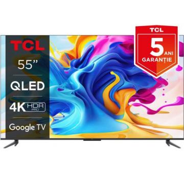 Televizor QLED TCL 139 cm (55inch) 55C645, Ultra HD 4K, Smart TV, Google TV, WiFi, CI+