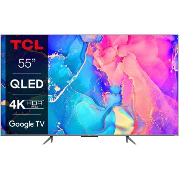 Televizor Smart QLED TCL 55C635, 139 cm, Ultra HD 4K, Google TV, Clasa F