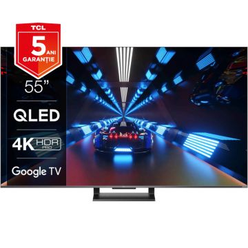Televizor Smart QLED TCL 55C735, 139 cm, Ultra HD 4K, 100 Hz, Google TV, Clasa G