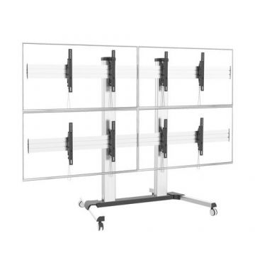 Stand TV mobil Techly ICA-TR4VW, Video Wall, suporta 4 televizoare, 32inch-55inch, 150 Kg (Argintiu)