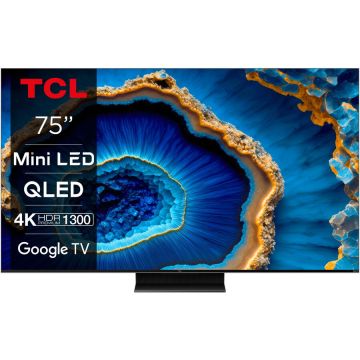 TCL Televizor TCL MiniLed 75C805, 189 cm, Smart Google TV, 4K Ultra HD, 100hz, Clasa G, Negru