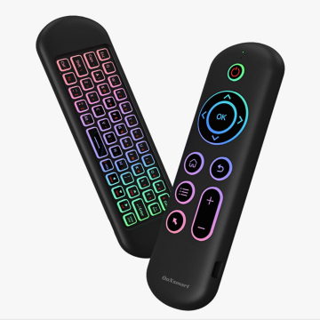 Telecomanda smart OnXsmart®, Air mouse, tastatura QWERTY pe spate, DUAL MODE WIFI 2.4G & BT 5.2, lumini RGB, compatibila ANDROID WINDOWS Mac-OS LINUX, negru