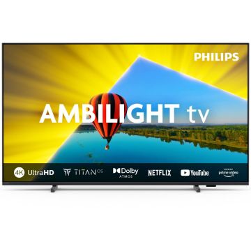 Philips Televizor Philips AMBILIGHT tv LED 55PUS8079, 139 cm, Smart TV, 4K Ultra HD, Clasa F (Model 2024), Negru